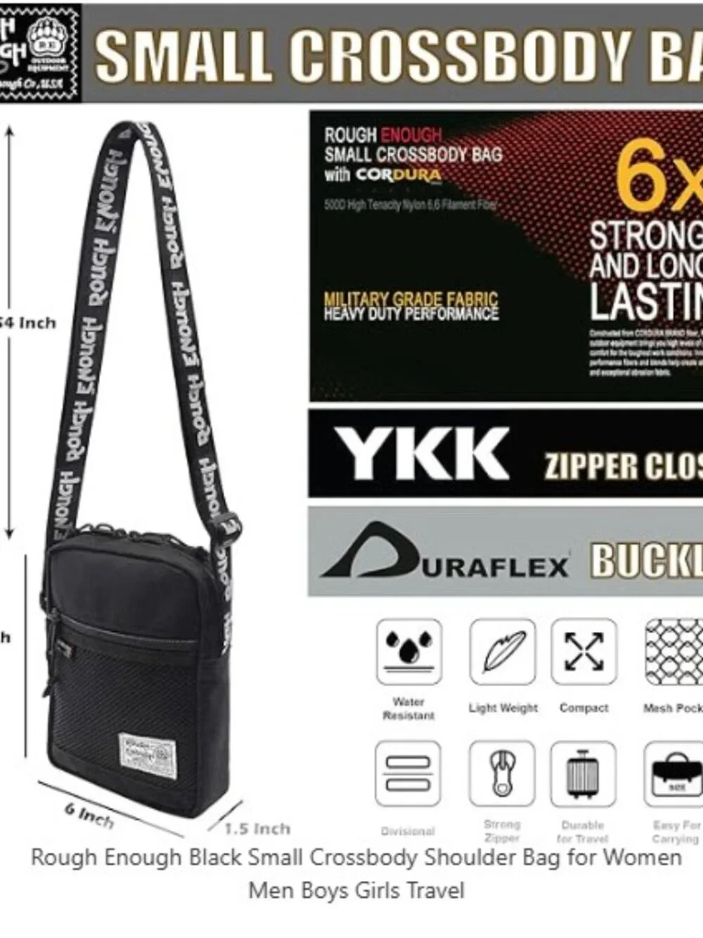 Rough Enough Black Crossbody Cordura Fabric